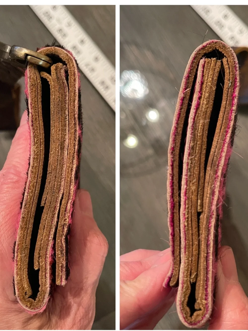 Keep It Gypsy Upcycled  Pink Leopard Ponyhair - Cowhide Trifold Wallet